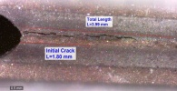 Post-irradiation picture of the crack